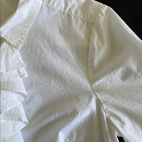 Boden 100% Cotton Double Ruffle Front Shirt Blouse button jabot crisp white 12 - Picture 6 of 13